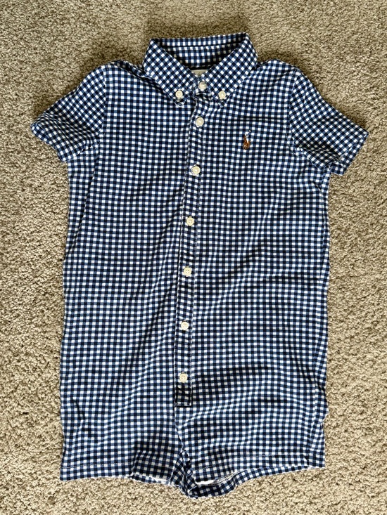 Ralph Lauren Other - Ralph Lauren Navy and White Gingham Button-Down Shortall Size 24M